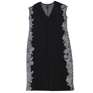 Clara Sun Woo Womens V-neck Floral Lace Print Cap Sleeveless Dress Black Small